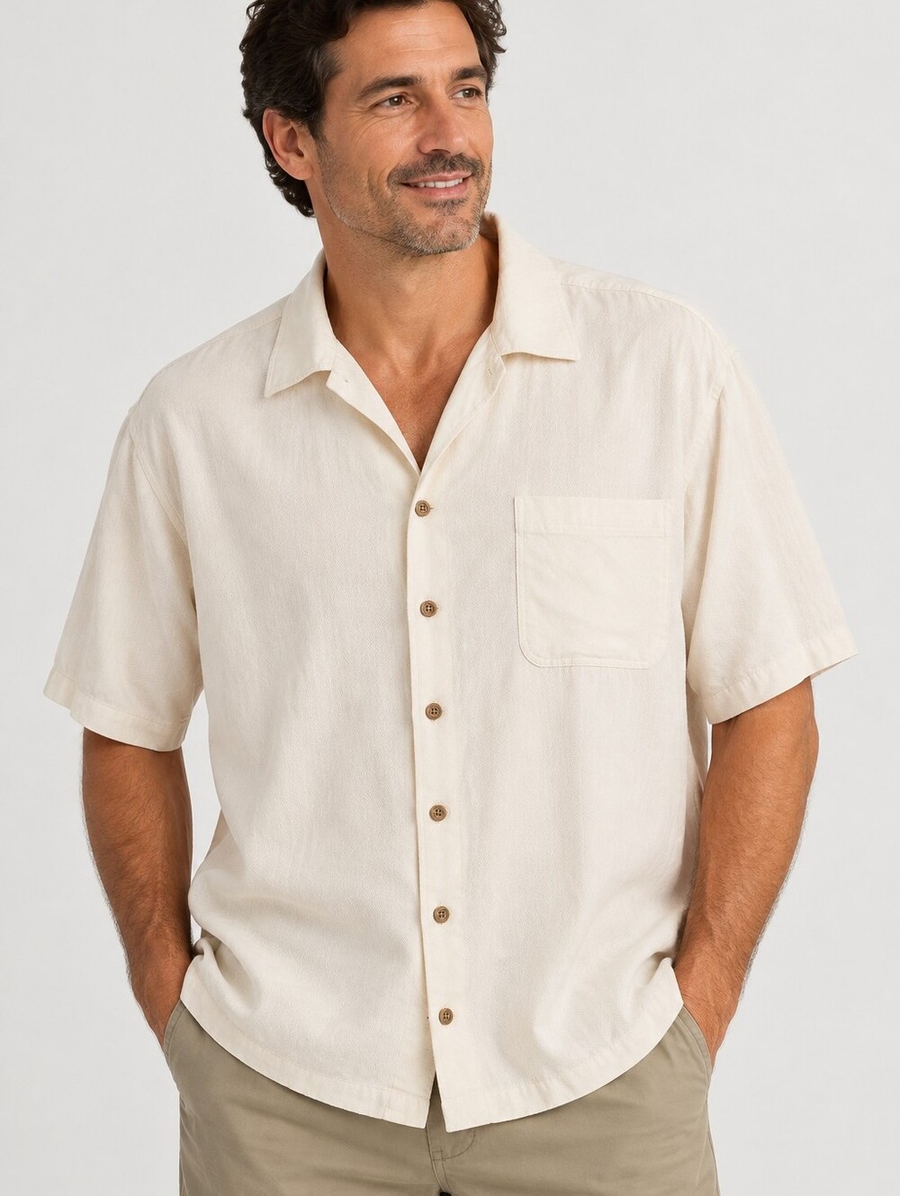 Nat Nast Luxury Originals Men XL Silk Cotton Cream Short Sleeve Shirt